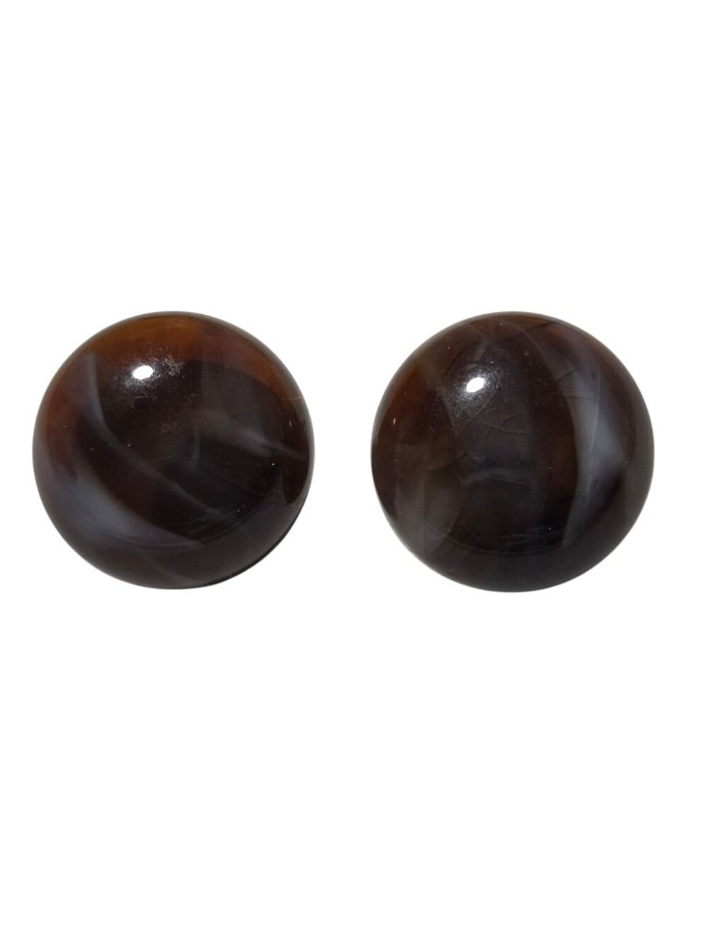 Vintage Brown Agate Round Stud Earrings Polished Gemstone Retro Fashion Jewelry